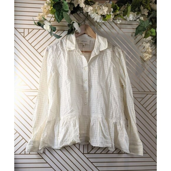 The GREAT Women's The Ruffle Oxford Top Off White Shirt Collared Size Small NEW - Picture 1 of 9